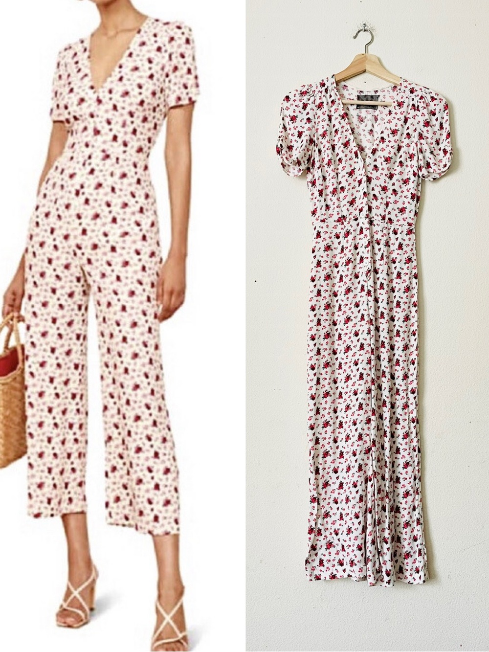 Reformation SIZE 0 France short sleeve floral jumpsuit in white